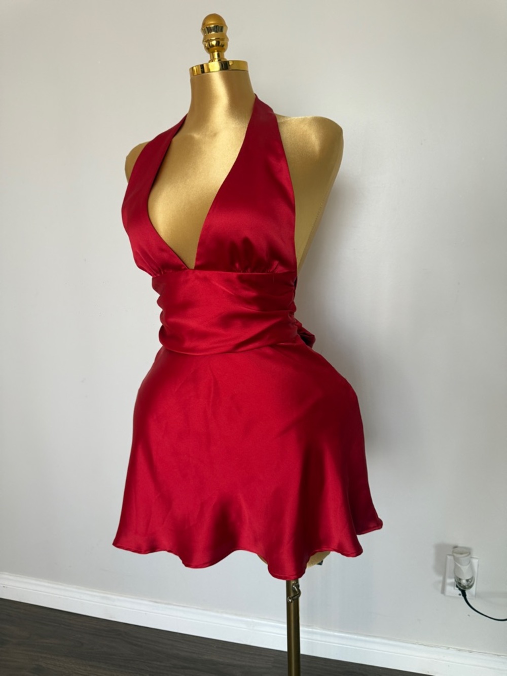 Satin Red Halter Mini Dress